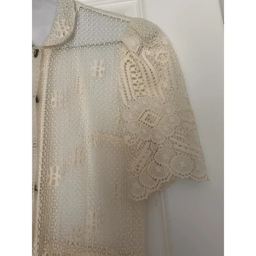Vintage Fine Lace Dress 4 To 6 1960s With Satin Slip Rhinestone Buttons - Picture 6 of 15
